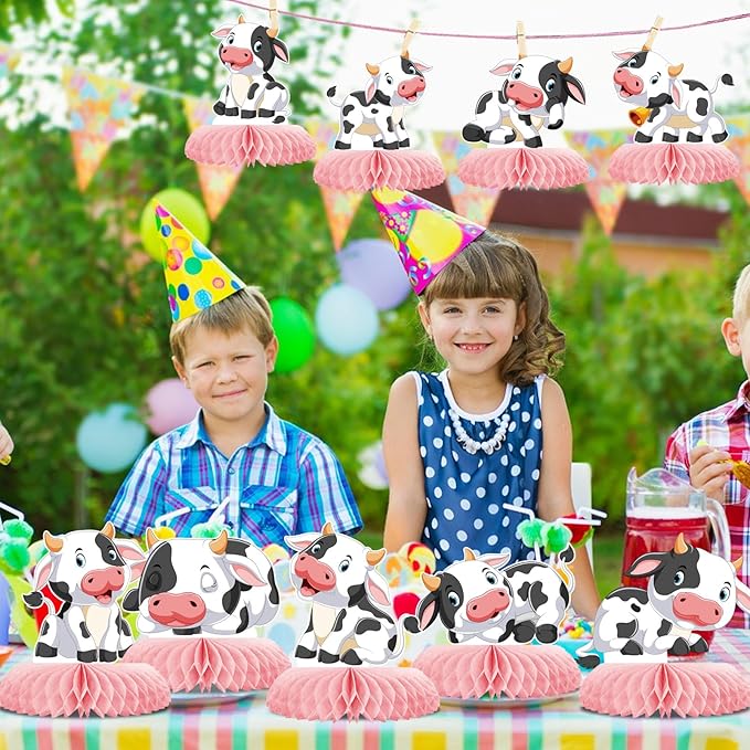 9 Pcs Pink Cow Honeycomb Centerpieces Farm Animals Cow Table Topper Honeycomb Pink Cow Theme Party Honeycomb 3D Cow Print Table Decoration for Party Baby Shower Western Party Supplies