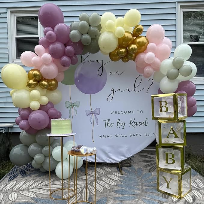 Dusty Green Purple Pink Balloon, 60 Packs 12 Inch Lavender Pastel Pink Balloon Metallic Gold Confetti Balloons for Baby Shower Wedding Tea Wildflower Birthday Party Decorations