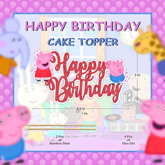 Pepa Pig Happy Birthday Cake Topper – Cute Cartoon Character Birthday Cake Decoration – Premium, Durable and Reusable Party Supplies – Fun Birthday Décor for Boys and Girls, Easy to Use Cake Topper