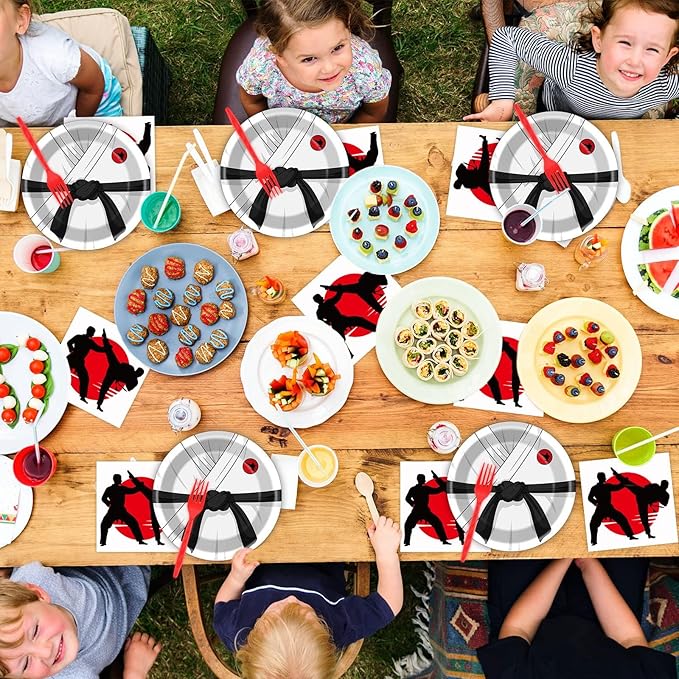 gisgfim 96 Pcs Karate Party Supplies Paper Plates Napkins Karate Themed Party Birthday Decorations Favors for Boys & Girls Birthday Serves 24