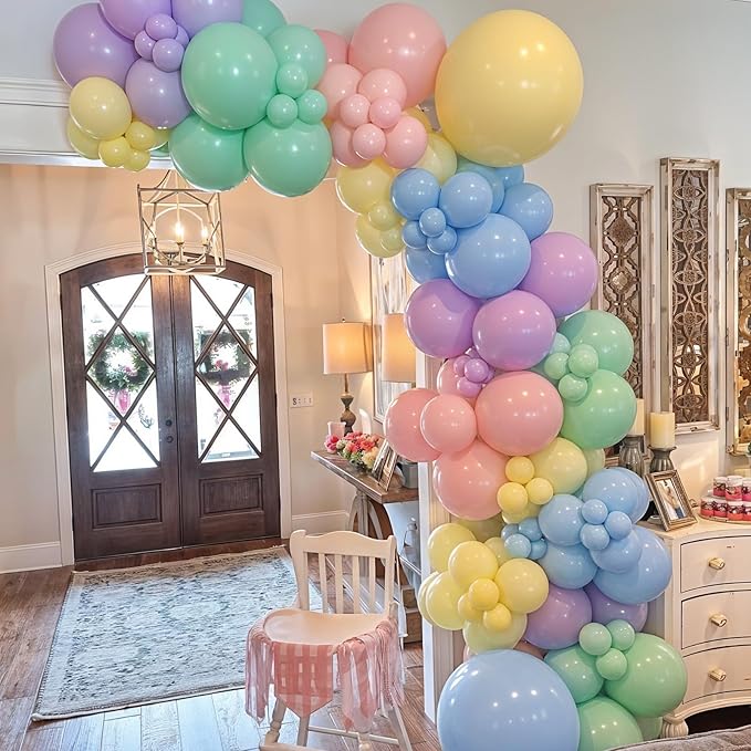 Pastel Balloons,12 Inch Macaron Pink Purple Blue Yellow Green Colorful Confetti Balloons Assorted Colors for Princess Girl Pastel Birthday Rainbow Party Baby Shower Wedding Engagement Decoration