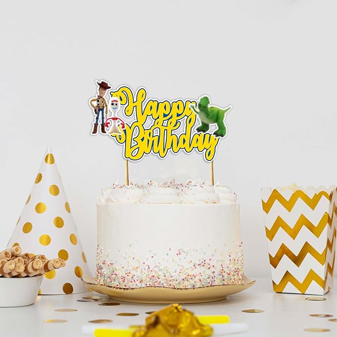 "Toy Stry Happy Birthday Cake Topper – Cartoon Theme Birthday Party Supplies – Fun & Colorful Cake Decoration for Birthday Parties – Perfect Themed Party Décor for Cake & Dessert Table"