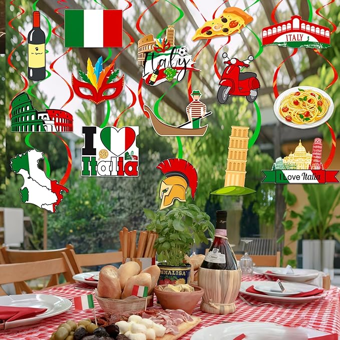 Italian Party Hanging Swirls I Love Italy Hanging Decorations 20PCS Italian Birthday Party Supplies Hanging Swirls Italian Decorations Party Theme Italy Ceiling Streamers for Pizza Party Favor Decor