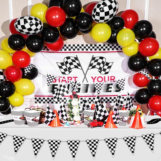 Irenare 3 Pcs Racing Table Cloths Car Birthday Party Supplies 54 x 108 Inch Racetrack Table Runner Covers Disposable Rectangular Road Tablecloth for Kids Boy Car Theme Birthday Party Decor (White)