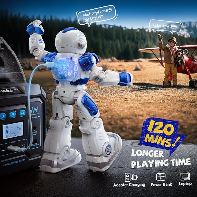 Ruko 6088 Programmable Robot with Gesture Cotrol, Remote Control & APP Control, Rechargeable Robots Toys for Boys and Girls, Interactive LED Faces, Q&A Games, Gift for Kids 3–6, Blue