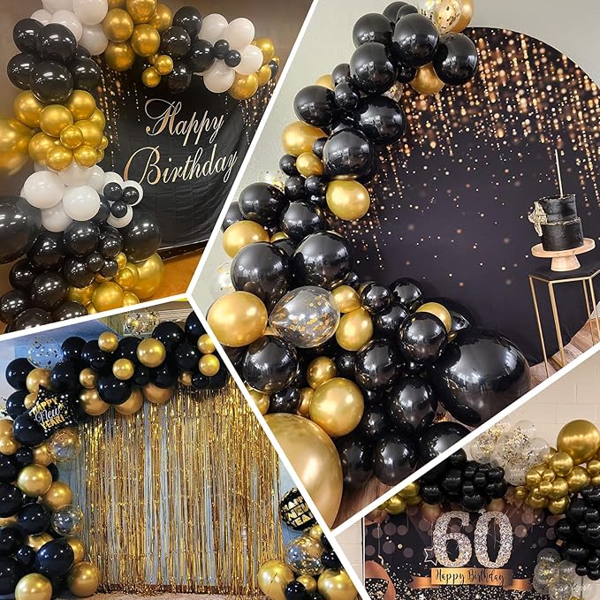 100pcs Black and Gold Balloons 12 Inch Metallic Gold and Black latex Party Balloons for Birthday Retirement Graduation New Year's Eve Party Decorations