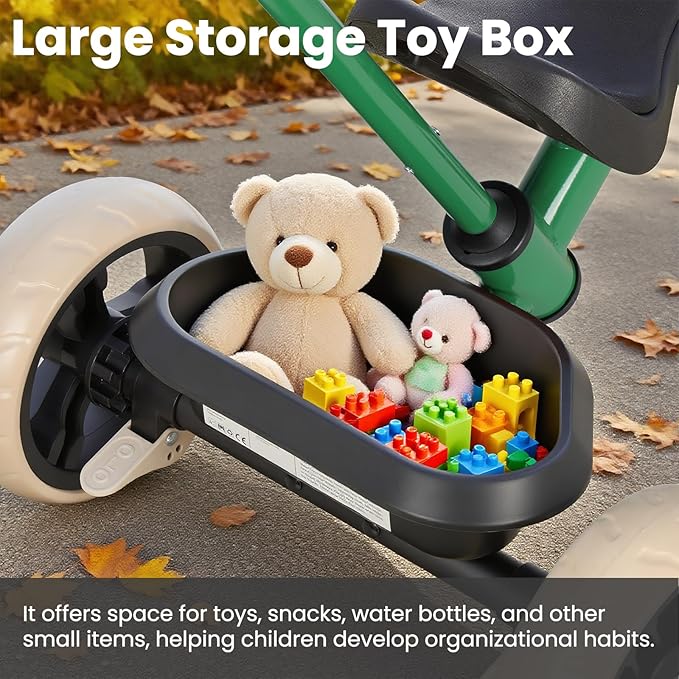 Toddler Tricycles for 2 to 6 Year olds-2 in 1 Kid's Trikes Bike with Push Handles Adjustable & Removable, Push Bike with Toy Storage Basket for Boys & Girls Tricycle Gift (Green)
