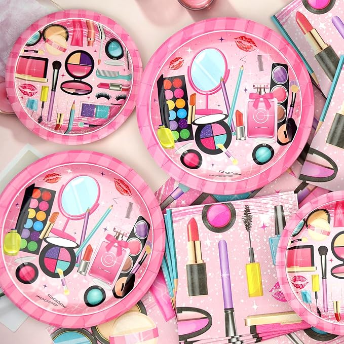 Spa Party Supplies - Makeup Party Tableware - Dinner Plates, Dessert Plates, Napkins, Forks for Girls Women Slumber Pamper Spa Birthday Party Decoration, Serves 25