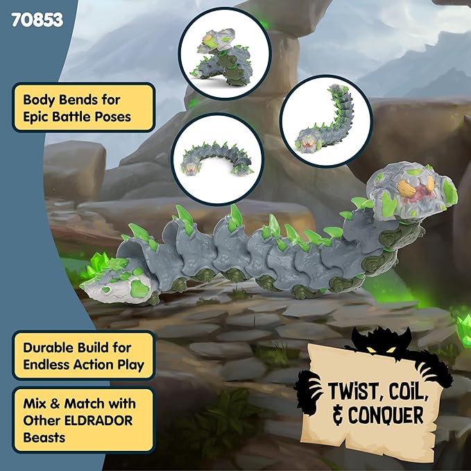 Schleich Eldrador Creatures - 11" Stone Worm Toy - Movable Bug Beast Figure for Boys and Girls - Imaginative Play Fantasy Snake Figurine - Durable Monster Toys for Kids Ages 7+ | 70853