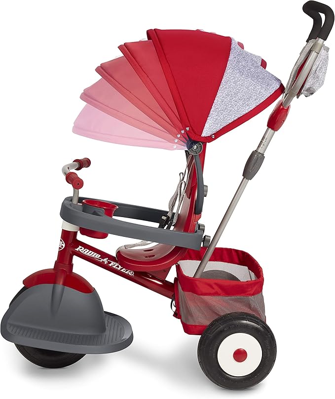 Radio Flyer Ultimate All-Terrain Stroll ’N Trike, Ages 1-5, Convertible 4-in-1 Tricycle, All-Terrain Tires, Parent Push Handle, UV Canopy, Accessories, Safety Harness, Stroller Tricycle for Toddlers