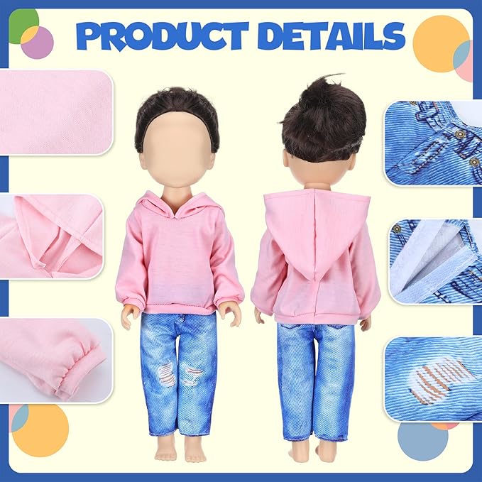 Bencailor 8 Pieces Winter 18 Inch Doll Clothes Dolly Girl Accessories Cotton Sweaters Denim Pant Regular Outfit Clothing for 18 Inch Doll(Green,Pink,Purple,Blue)