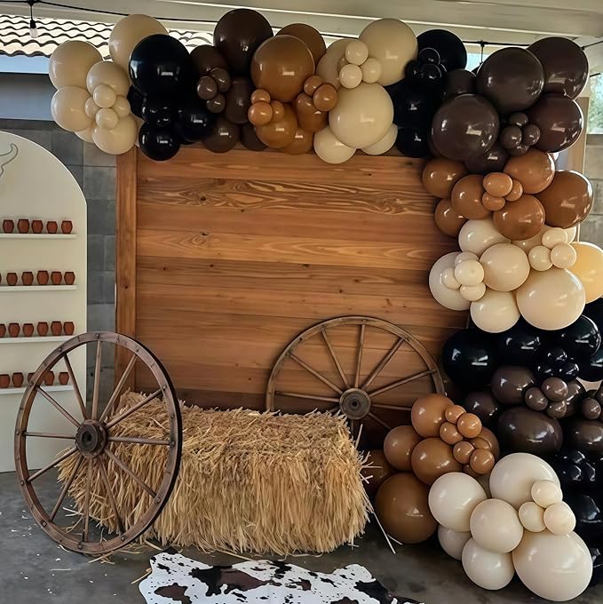 Brown and Black Balloon Garland Arch Kit, Nude Dark Brown Tan Black Gold White Sand Latex Party Balloons for Cowboy Western Wild West First Rodeo Country Farm Baby Shower Birthday Party Decorations