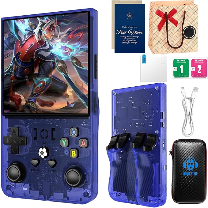 R36MAX 2025 Retro Handheld Game Console, 4.0" 4K HD IPS Screen, Open Source Linux System, 18000+ Preloaded Games, 64GB Memory, 4000mAh Battery – Portable Gaming Console for Adults (Blue 64Gb)