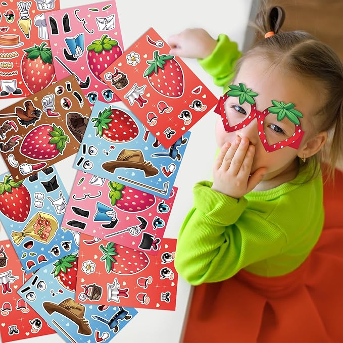 WHALEISLAND Strawberry Party Favor Sweet Berry gift bag Stickers Stampers Keychain Paper Straws Gift Rewards for Kids Girls Birthday Supplies