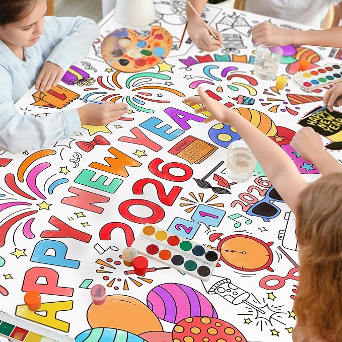 Gatherfun Giant Coloring Poster for Classroom Wall - Versatile 31.5 x 72 Inches Happy New Year Activity Poster/Table Cover, School Parties, Happy New Year Party and Special Events Decoration