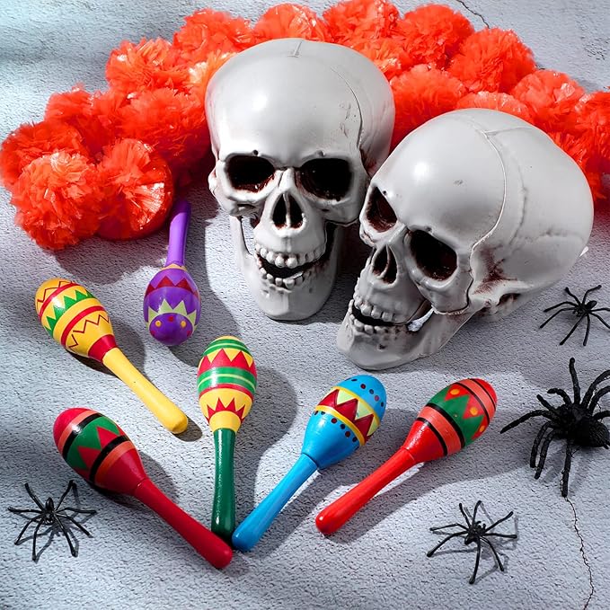 Hungdao 48 Pcs Mini Mexican Fiesta Wooden Maracas Bulk Wood Maracas for Kids Noisemaker for Fiesta Party Favors Cinco De Mayo Party Supplies Decor Taco Tuesday Event Luau Games (Classic Style)