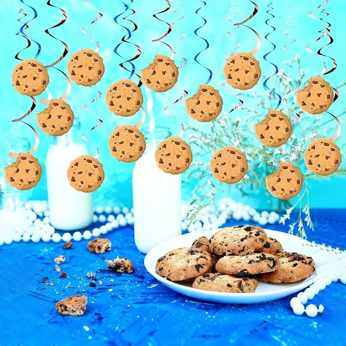 Pajean Cookie Party Decorations Chocolate Chip Cookie Hanging Swirls Paper Cutouts Ceiling Streamers for Street Theme Birthday Baby Shower Party Decorations Supplies