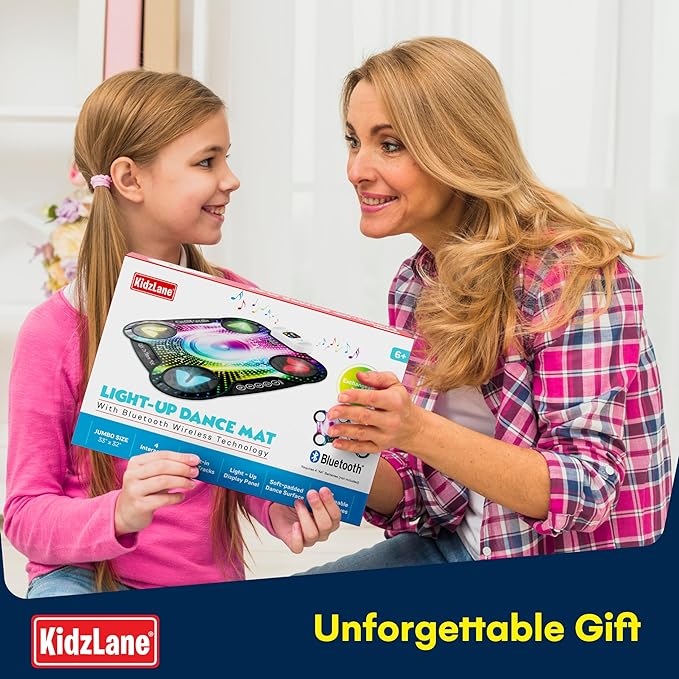 Kidzlane Light Up DJ Dance Mat for Kids - Bluetooth & AUX Compatible - 3 Fun Arcade Games - Adjustable Volume - Detachable Top Mats with Discoball & Speaker Motives - Durable Plastic - Multi-Color