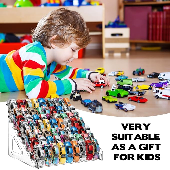 3 Pack 7-Tier Toy Cars Display Shelf for Hot Wheels Display Case Storage Organizer for 1/64 Scale Toy Cars-Hold 63 Toy Cars Clear Model Car Case Holder Container Shelf (Only case)