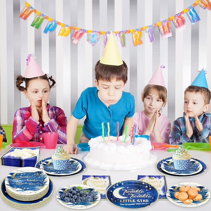 180PCS Twinkle Twinkle Little Star Party Supplies Serve 60,Little Star Paper Plates and Napkins Kit for Guests Gender Reveal Birthday Party Plates Baby Shower Decorations.