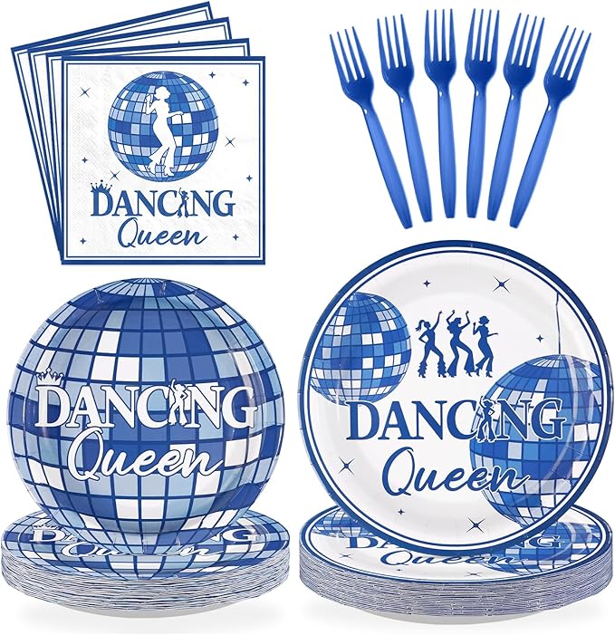 96Pcs Dancing Queen Party Decorations Mamma Mia Bachelorette Plates and Napkins Retro Disco Ball Decorations for Girls' Night Sing Birthday Bridal Shower Wedding Nostalgic Party Supplies Serves 24