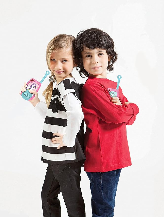 LEXiBOOK, Unicorn, Digital Walkie-Talkies for Children, 1.2 Miles Transmission Range, Morse Light Function, Belt Clip for Transport, Battery, Pink, TW25UNI