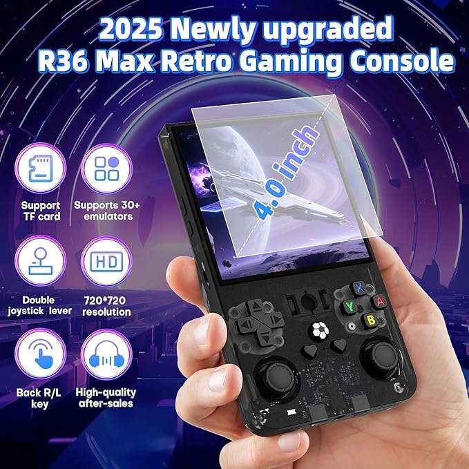 R36MAX Retro Game Console (R36S New Upgrade) - 4K HD 4.0" IPS Screen, 128GB Preloaded 22,000+ Retro Games, Open-Source Linux System, 4000mAh Rechargeable, Portable Video Games (Black 64G) (White64G)