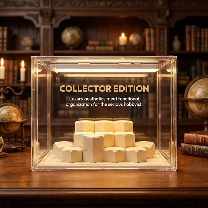 Transparent Acrylic Collectible Display Box with LED Lights, DIY Scene, with Background, dust-Proof and Moisture-Proof, for Figure Model Collection Display Cabinet (27x22x27cm/10.6x8.7x10.6in) (Large)