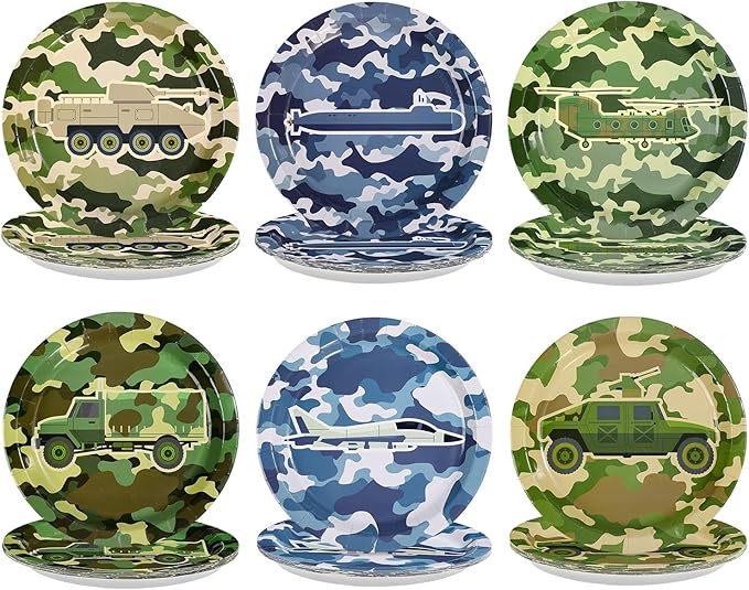 60Pcs Camo Army Party Paper Plates 9 Inch Disposable Heavy Duty Camo Military Birthday Dessert Plates Camouflage Military Decorations Favors for Boys Men Army Soldier Hunting Birthday Party Supplies