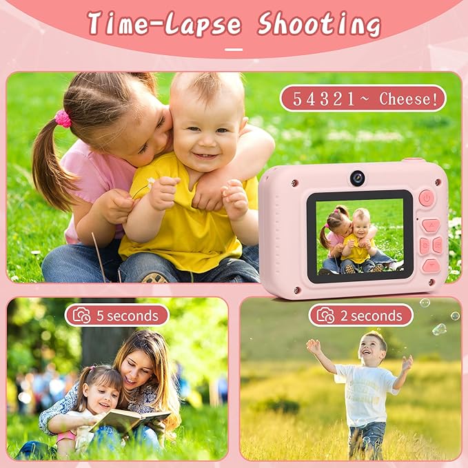 Kids Camera Toys, for Boys and Girls,JUVNAWEZ Digital Camera for Kids, Toddler Camera Christmas Birthday Toy Gifts for Kids Age 3 4 5 6 7 8 9 10 with 32GB SD Card, Video Recorder 1080P HD (Pink)