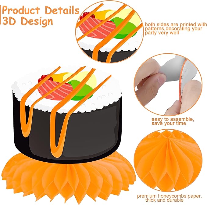 Sushi Honeycomb Centerpieces Japanese Sushi Party Decorations Sushi Birthday Party Table Centerpieces for Let's Roll Sushi Baby Shower Supplies
