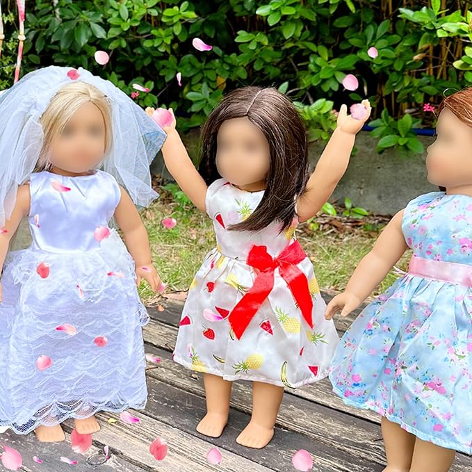5 Sets 18 Inch Girl Doll Wedding Gown, Fashion Clothes and Accessories, 1 Bride Gown with Veil, 4 Satin Doll Dresses, Gift for American Doll Clothing