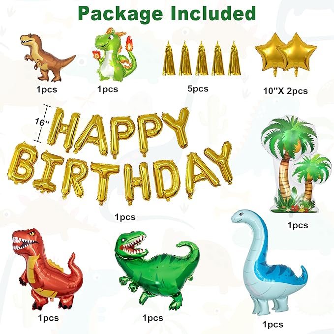 Dinosaur Birthday Party Decorations Supplies, 124Pcs Dinosaur Green Orange Blue Balloons Garland Arch Kit Happy Birthday Dino Foil Balloon Curtain for Kids Boys Dino Jungle Safari Baby Shower Party