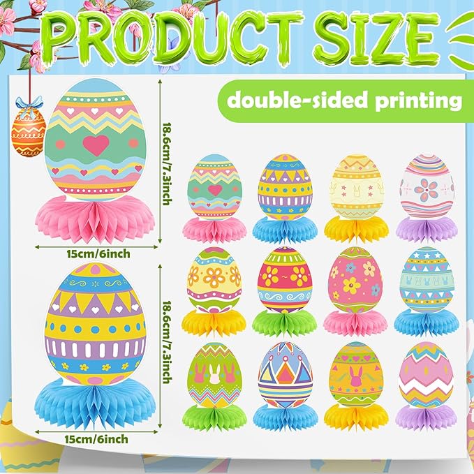 12 Pcs Happy Easter Honeycomb Centerpieces for Tables 3D Easter Rabbit Egg Bunny Centerpiece Table Decorations for Spring Holiday Birthday Photo Prop Party Supplies Tiered Tray Decor