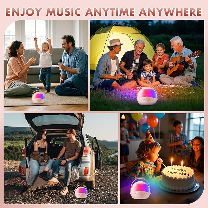 Mini Karaoke Machine Gifts for Kids Adults, Portable Karaoke Speaker with 2 Wireless Microphones, Kids Microphone with Speaker and LED Light, Birthday Gifts for Girls Boys 3-12+ Year Old (Pinkcolor)