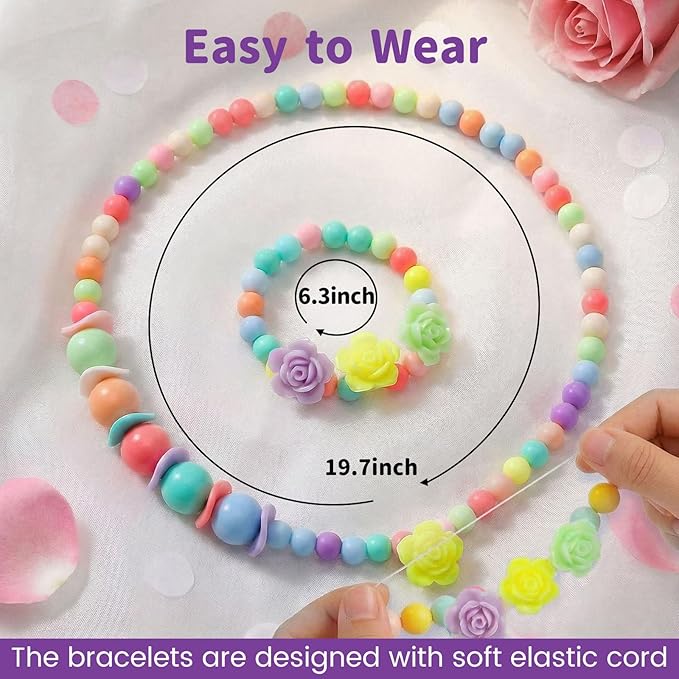 BigOtters 3 Sets Toddler Necklace Bracelet, Kids Jewelry for Girls Friendship Bracelets Costume Dress up Jewelry Princess Cosplay Accessories Little Girl Party Favors Classroom Exchanging Gifts