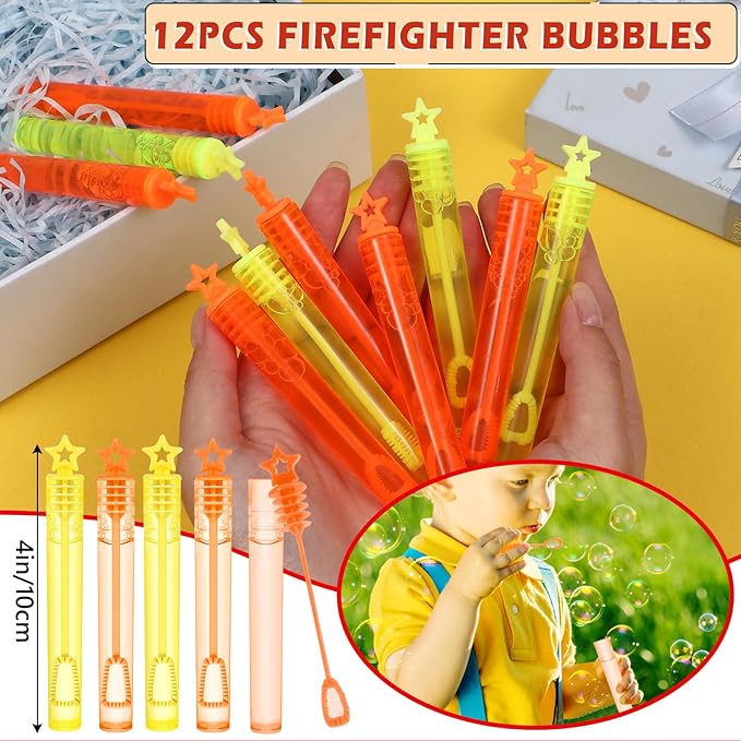 98 Firefighter Party Favors Fire Truck Birthday Decorations Straw Bubble Slap Bracelet Keychain Sticker Kid Boy Toy Accessories Fireman Party Supplies Gift Prize Goodie Bag Stuffers