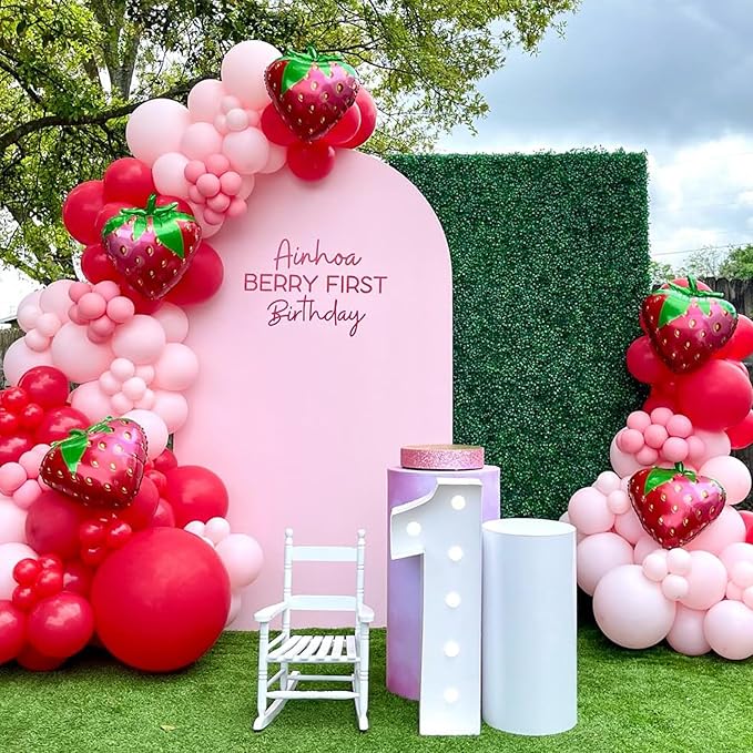 Red and Pink Balloons Strawberry Hot Pastel Light Pink Rose Red Latex Balloons Polka Dot Party Helium Balloon for Sweet Girl Berry Baby Shower Birthday Valentines Day Summer Party Decorations