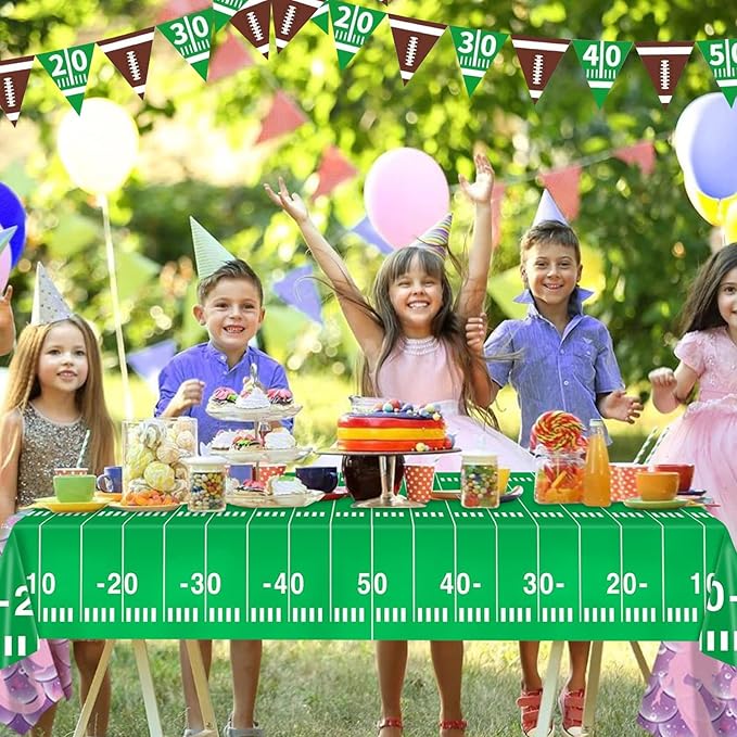 Football Party Decorations Disposable Tablecloth Plastic Touchdown Table Cover for Football Birthday Party Decorations and Games Tailgate Decorations 54 X 108Inch, 3 Pack(Green)