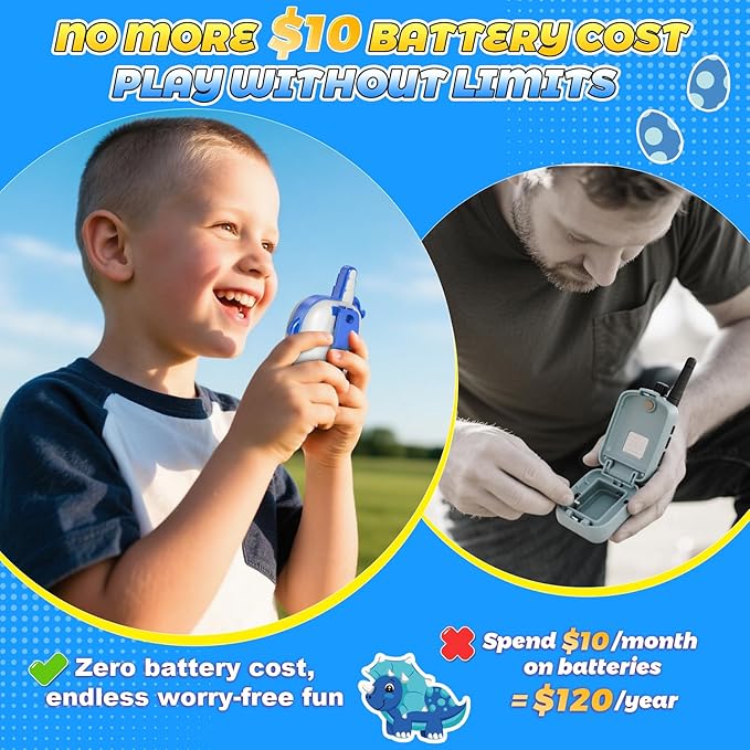 Rechargeable Walkie Talkies Toys for Boys: Dinosaur Toys Walkie Talkies for Kids 2 Pack Easter Birthday Gifts for 3 4 5-7 Year Old Boys Toy Age 4-5 6-8 Years Old 2 Way Radio Basket Stuffers