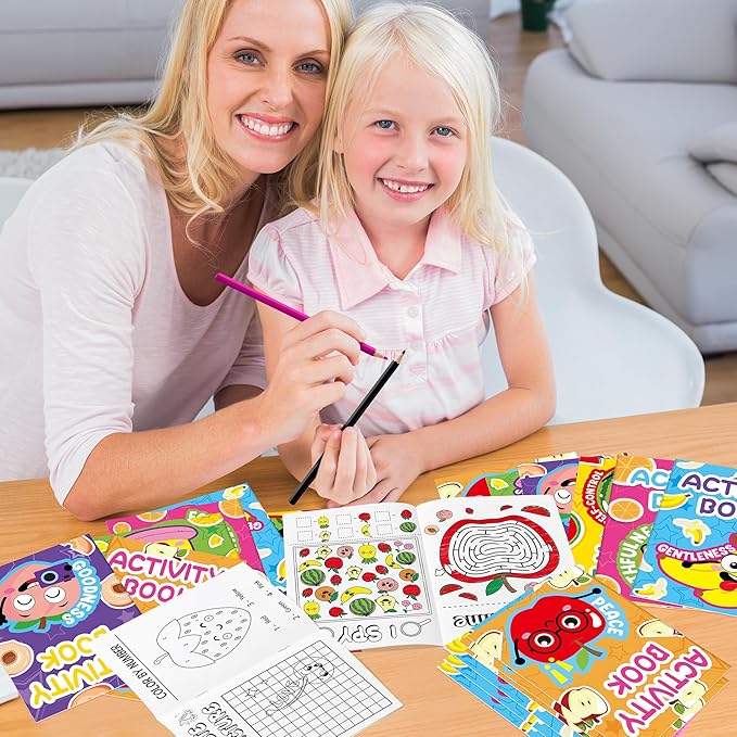 24Pcs Religious Fruit Activity Books for Kids - Mini Fun Games Coloring Book Bulk Party Favors Goodie Bags Stuffers for Birthday Classroom School Students Rewards Supplies