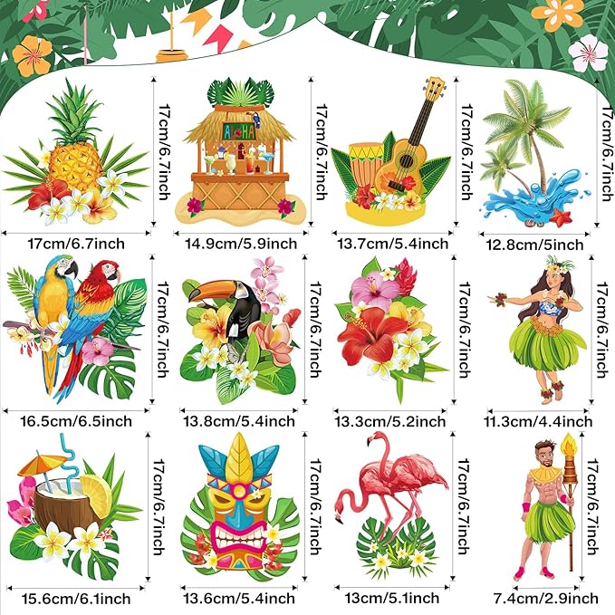 Outus 30 Pieces Hawaiian Luau Birthday Party Hanging Swirl Decorations, Flower Tropical Palm Flamingo Sign Foil Ceiling Decor for Floral Tropical Party Summer Beach Pool Tiki Supplies(Bird)