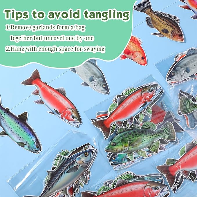 Pasimy 8 Pcs Fish Party Decoration Banner Fishing Garland Fisherman Birthday Party Photo Booth Fishing Supplies for Fisherman Competition Tournament Retirement Barbecue