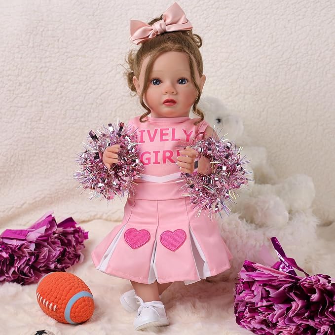 BABESIDE 4 Pcs Reborn Baby Doll Clothes Set for 17-22 Inch Dolls Girl, Heart Pattern Babydoll Skirt with Bow Hair Clip and Diaper fit Realistic Baby Doll Accessories , Pink