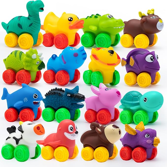 JOYIN Animal Cars, Soft Rubber Car Set Toy, Baby Mini Vehicles, Bath Toy Car for Boys and Girls, Summer Beach and Pool Activity Gift, Party Favors for Kids, Easter Basket
