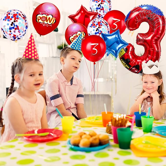 Cartoon Hero 40 Inch Red and Blue Spider Theme Number Foil Birthday Decoration Balloons, Cartoon Party Birthday Supplies, Number large Balloons for Spider Theme Party (3)