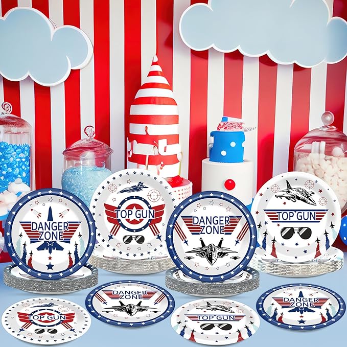 48Pcs Fighter Jet Pilot Birthday Party Paper Plates for Airplane Aviation Party Supplies 7" Fighter Jet Pilot Themed Birthday Party Disposable Plates for Kids Birthday Baby Shower Party Decorations