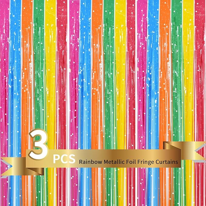 TONIFUL 3Pcs Colorful Door Streamers,Photo Booth Backdrop Metallic Colorful Foil Fringe Curtains for Halloween Birthday,Christmas,New Year,Bachelorette,Grad Party Streamers Decor(9.9ft x 6.6ft)