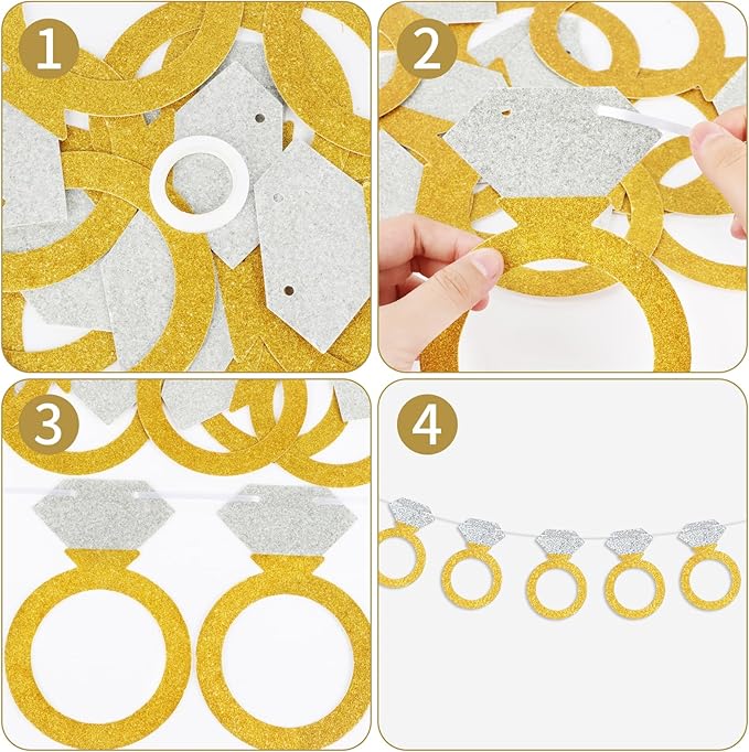 Diamond Ring Banner Engagement Banner Bachelorette Party Banner Decoration Glittery Gold and Silver Diamond Ring Garland for Bachelorette Party, Engagement, Bride to Be, Bridal Shower, Wedding Decorations