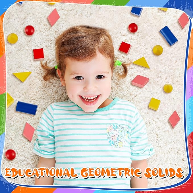 140 Pcs Mini 3D Shapes for Teaching, Wood Geometric Solids, Geometric Shapes 3D Shape Blocks, Classroom Manipulatives for Elementary School for Kids Geometry Math Kindergarten Preschool Learning